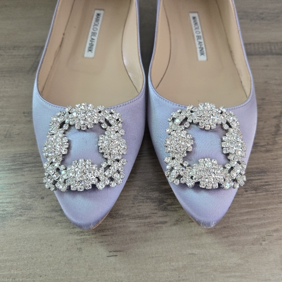 Manolo Blahnik Hangisi Flat Light Purple Satin Size 37 - Picture 3 of 16